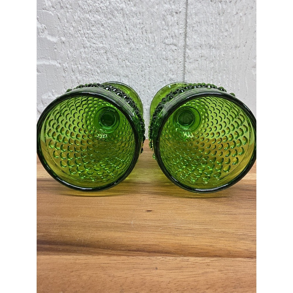 Vtg Fenton Green Hobnail Water Globet Set Of 2 Wine Cup Glass - Picture 4 of 6